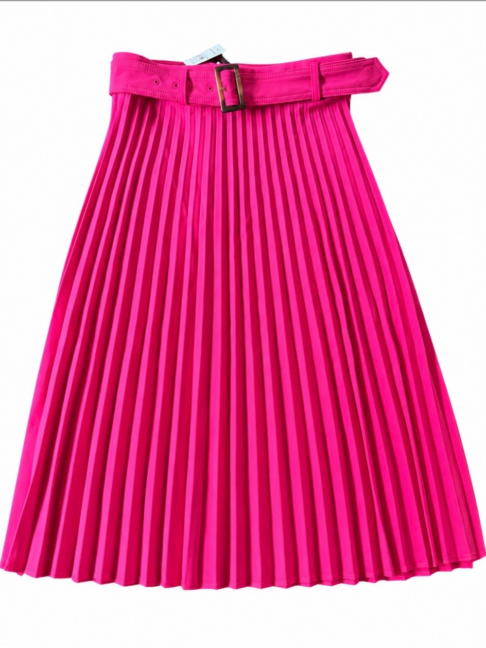 NWT Ann Taylor Petite 2P Hot Pink Pleated Belted Midi Skirt